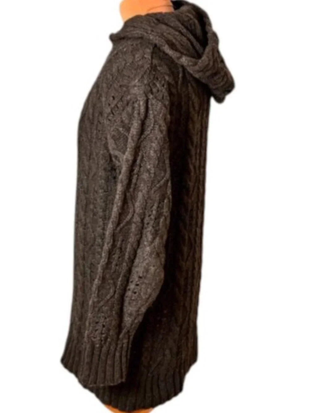 525 America Charcoal Cable Knit Hooded Sweater Cotton Blend Size S
